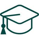 Graduation cap icon with tassel hanging on the left side.